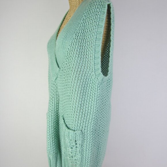Vtg Jack Winter Women M Mint Green Oversized Sweater Vest V Neck Handknit Textur - Picture 6 of 8